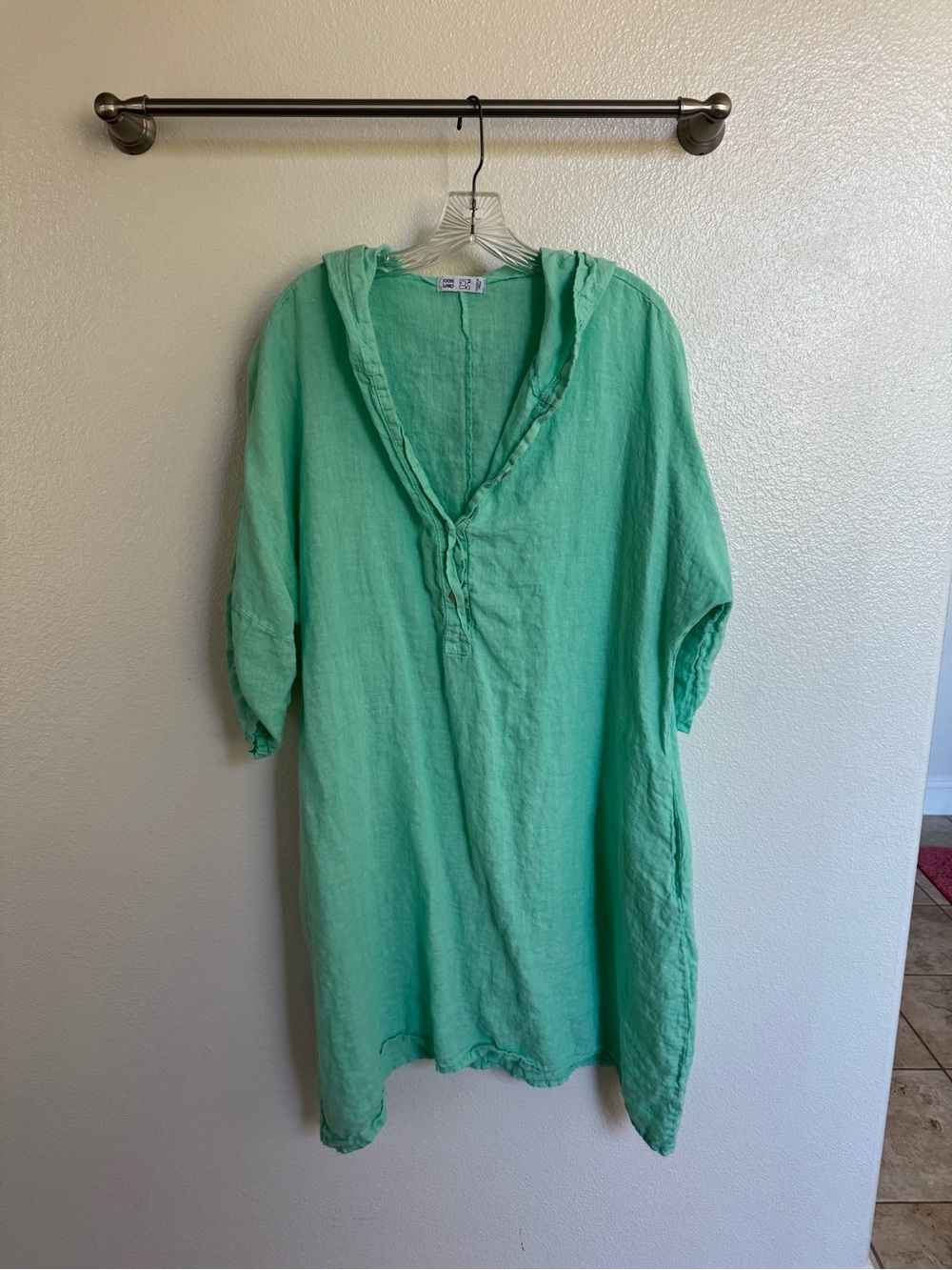 Relaxed Mint Green Hooded Linen Shirt - Unbranded